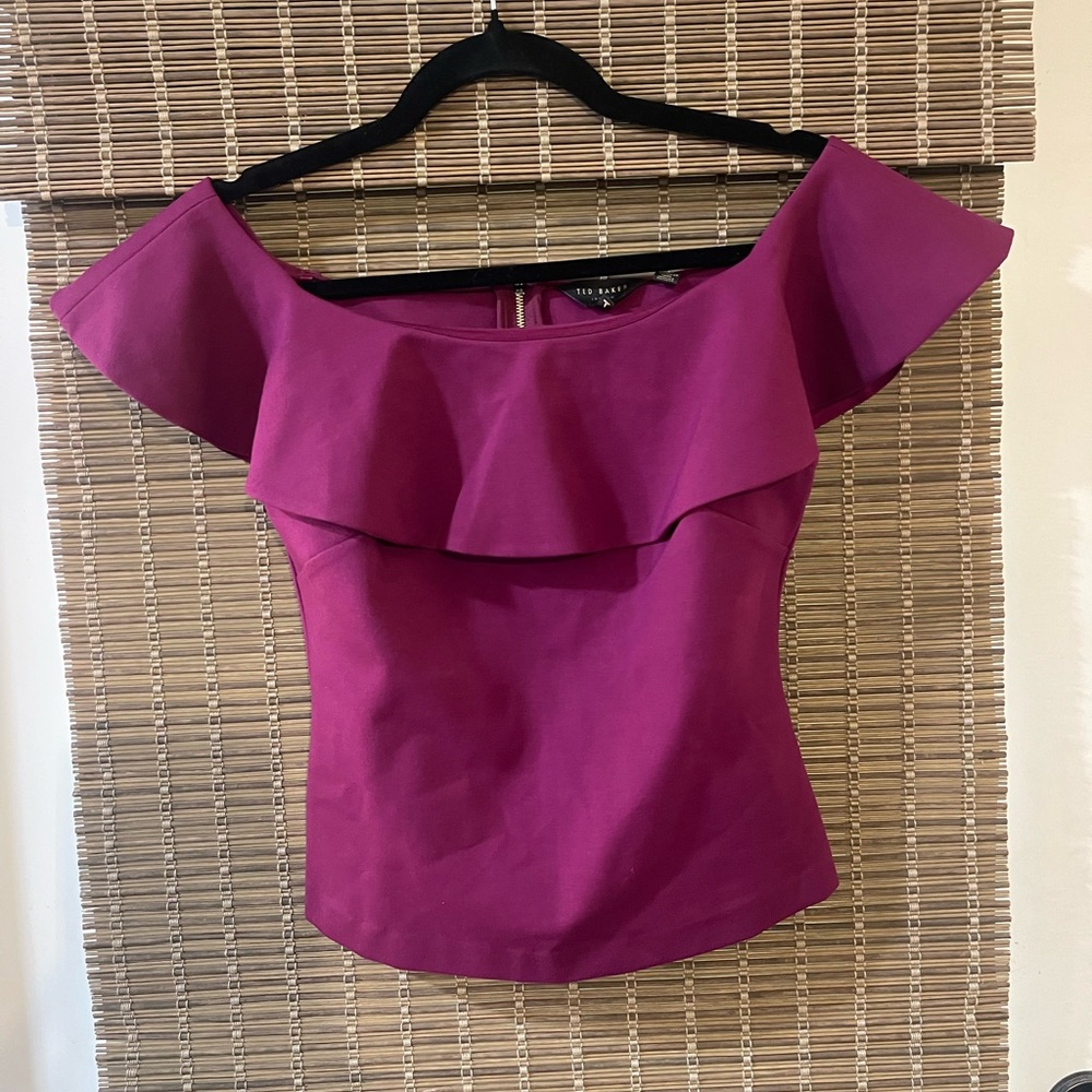 Ted Baker Off-Shoulder Ruffle Top - Magenta